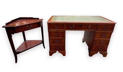Lot 2209 - A reproduction yew pedestal desk, width 123cm,...