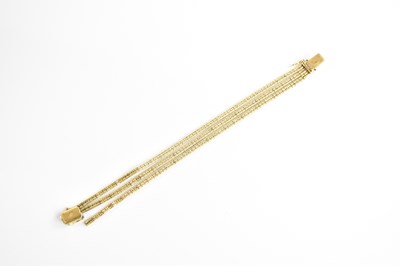 Lot 206 - An 18ct yellow gold three strand bracelet,...