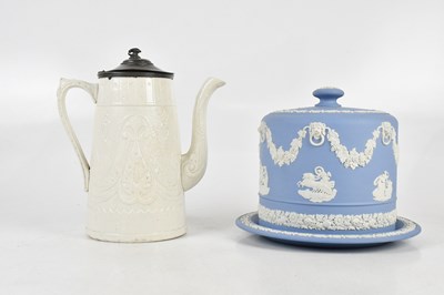 Lot 234 - WEDGWOOD; a blue jasperware cheese dome and...