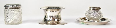 Lot 580 - Two hallmarked silver loaded inkwells with...