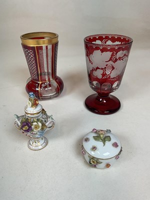 Lot 337 - Two 19th century Bohemian ruby flash beakers,...