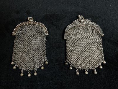 Lot 413 - A French small silver mesh purse with internal...