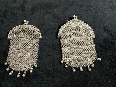 Lot 413 - A French small silver mesh purse with internal...