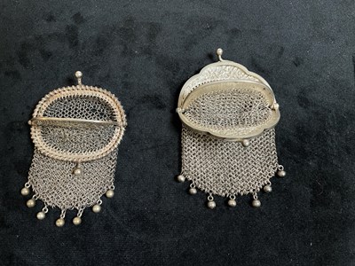 Lot 413 - A French small silver mesh purse with internal...