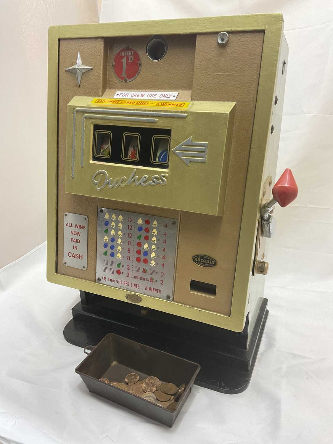 Lot 2 A vintage Duchess one armed bandit.