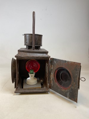 Lot 4 - A large vintage railway lamp with four lenses...