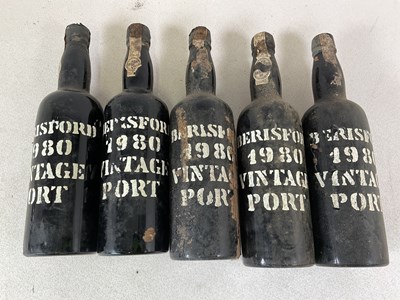 Lot 95 - PORT; five bottles of 1980 vintage Berisford...