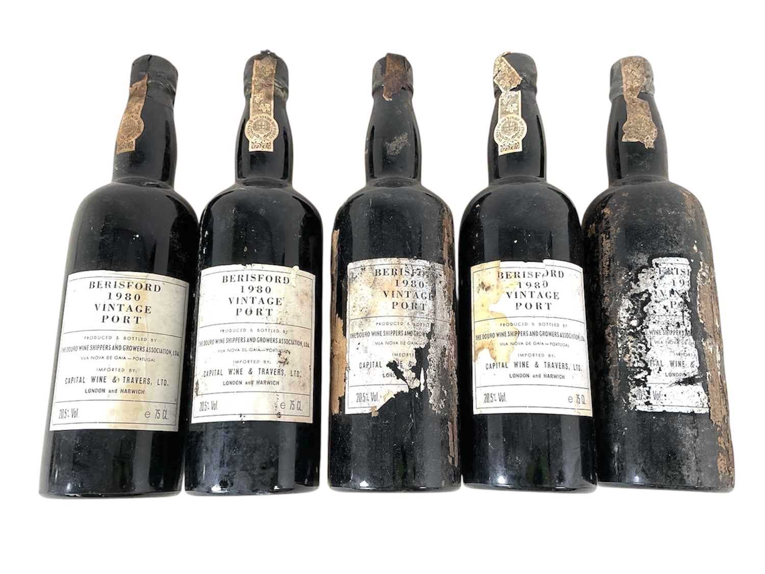Lot 95 - PORT; five bottles of 1980 vintage Berisford...
