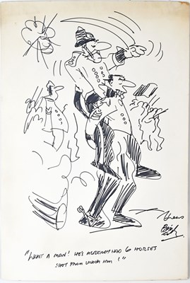 Lot 593 - BILL TIDY; two large original cartoons on...