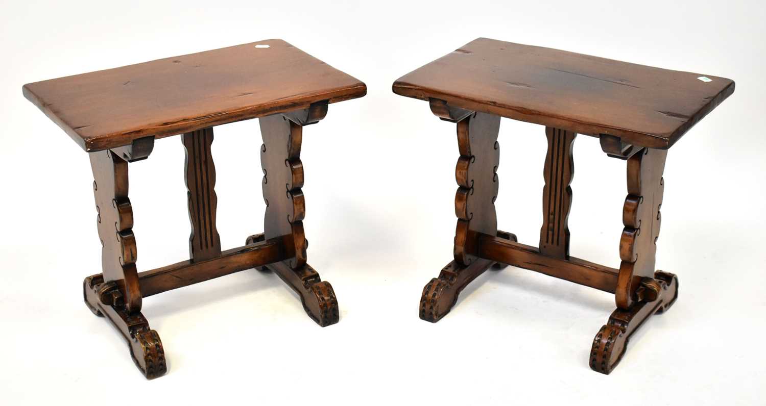Lot 15 - A pair of rustic mahogany occasional tables,...