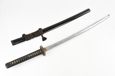 Lot 1357 - A Japanese Katana with rope grip and bronze...