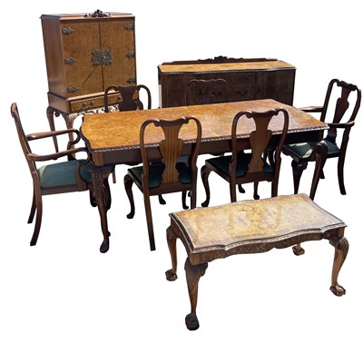 Lot 2192 - A Queen Anne style burr walnut dining room...