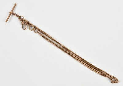 Lot 497 - A 9ct yellow gold curb link Albert chain with...