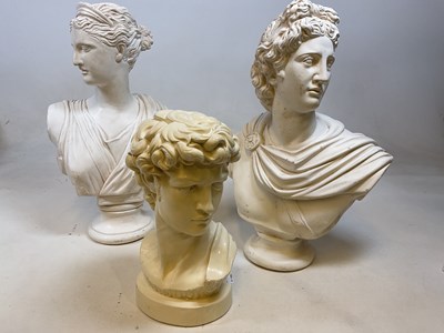 Lot 213 - A pair of decorative painted plaster busts...