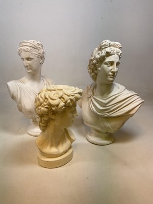 Lot 213 - A pair of decorative painted plaster busts...