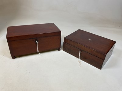 Lot 78 - A mahogany rectangular tea caddy with simple...