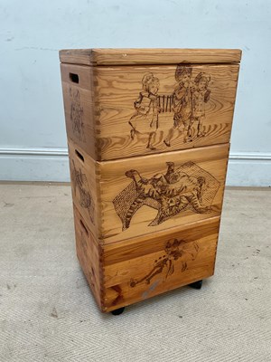 Lot 2239 - A modern pine three sectional toy chest, with...