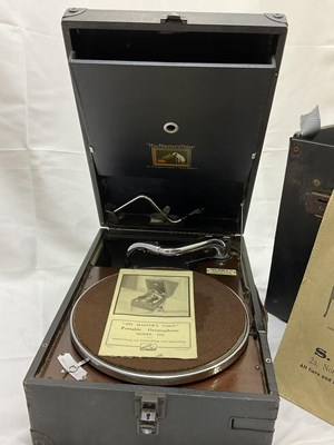 Lot 75 - HMV; a portable gramophone with a small group...