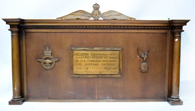 Lot 912 - RAF; a large wooden memorial board, surmounted...