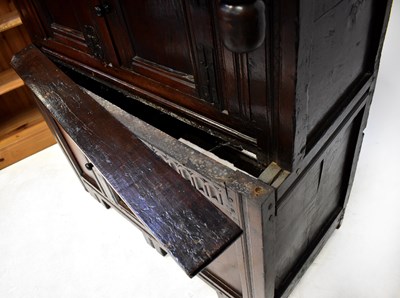 Lot 122 - A 17th century oak court cupboard of small...