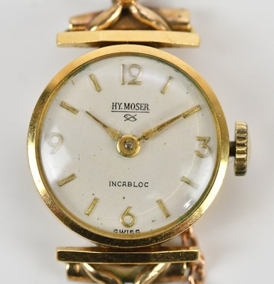 Lot 589 - H Y MOSER; a lady's 9ct gold cased wristwatch,...