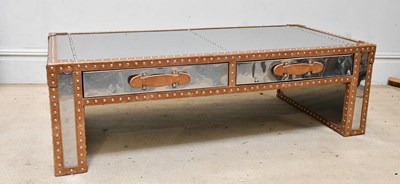 Lot 2219 - A modern leather and steel topped coffee table,...