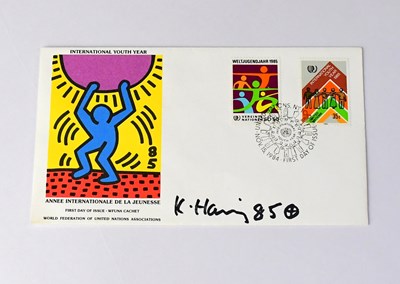 Lot 645 - KEITH HARING; a first day cover bearing the...