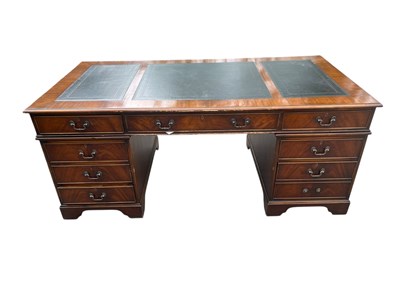 Lot 2205 - A large reproduction mahogany pedestal desk,...