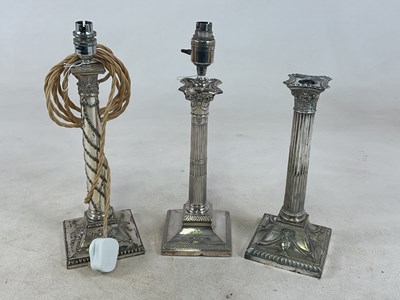 Lot 1188 - Three silver plated Corinthian column table...