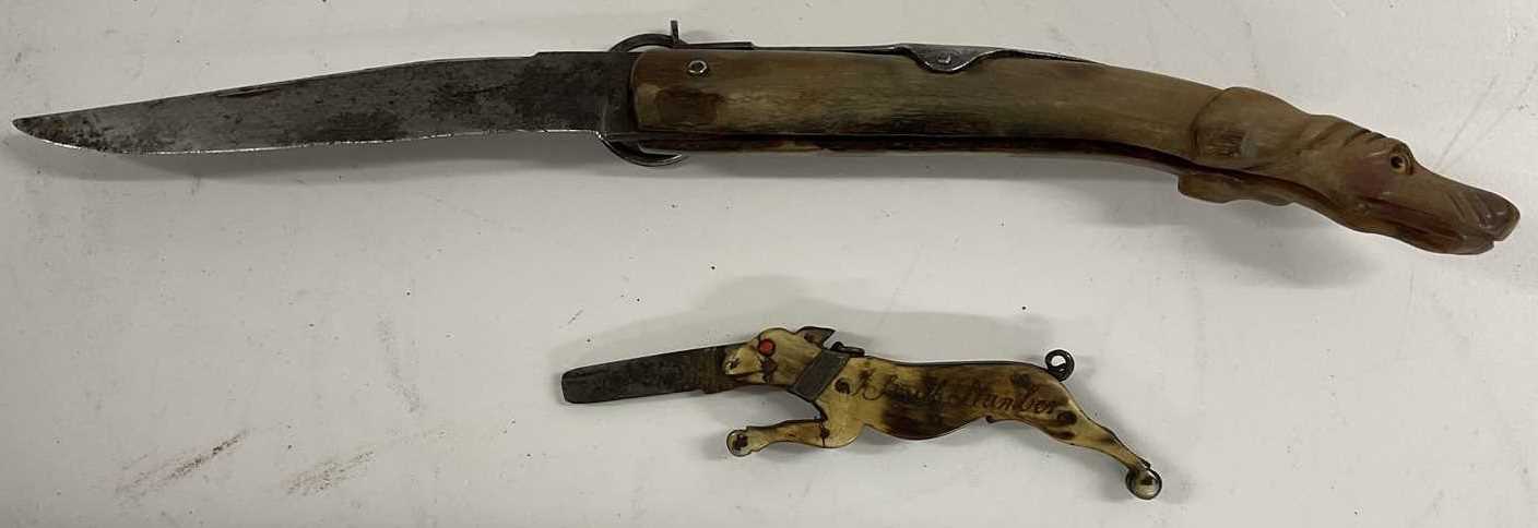 Lot 1055 - A rare 18th century carved horn pocket knife...