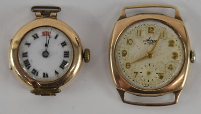 Lot 1471 - Two 9ct yellow gold cased wristwatch heads,...