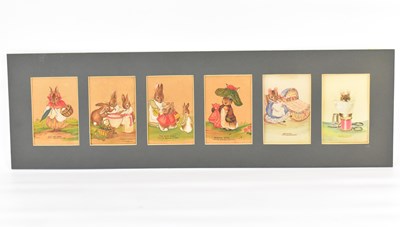 Lot 201 - AFTER BEATRIX POTTER; a mounted group of six...