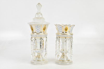 Lot 321 - Two Victorian opaque glass table lustres, one...