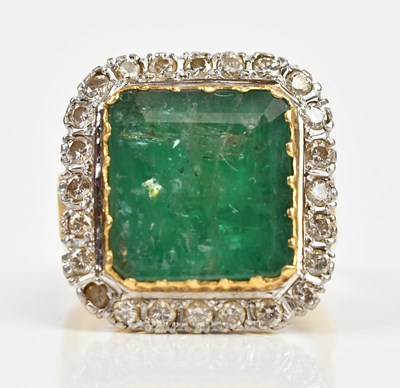 Lot 329 - An 18ct yellow gold diamond and emerald dress...