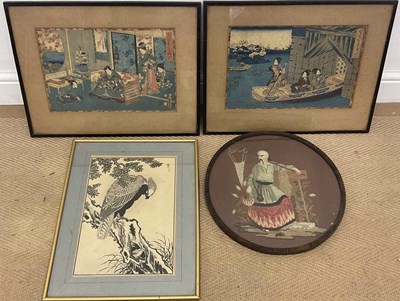 Lot 1179 - Two Japanese woodblock prints, a circular...