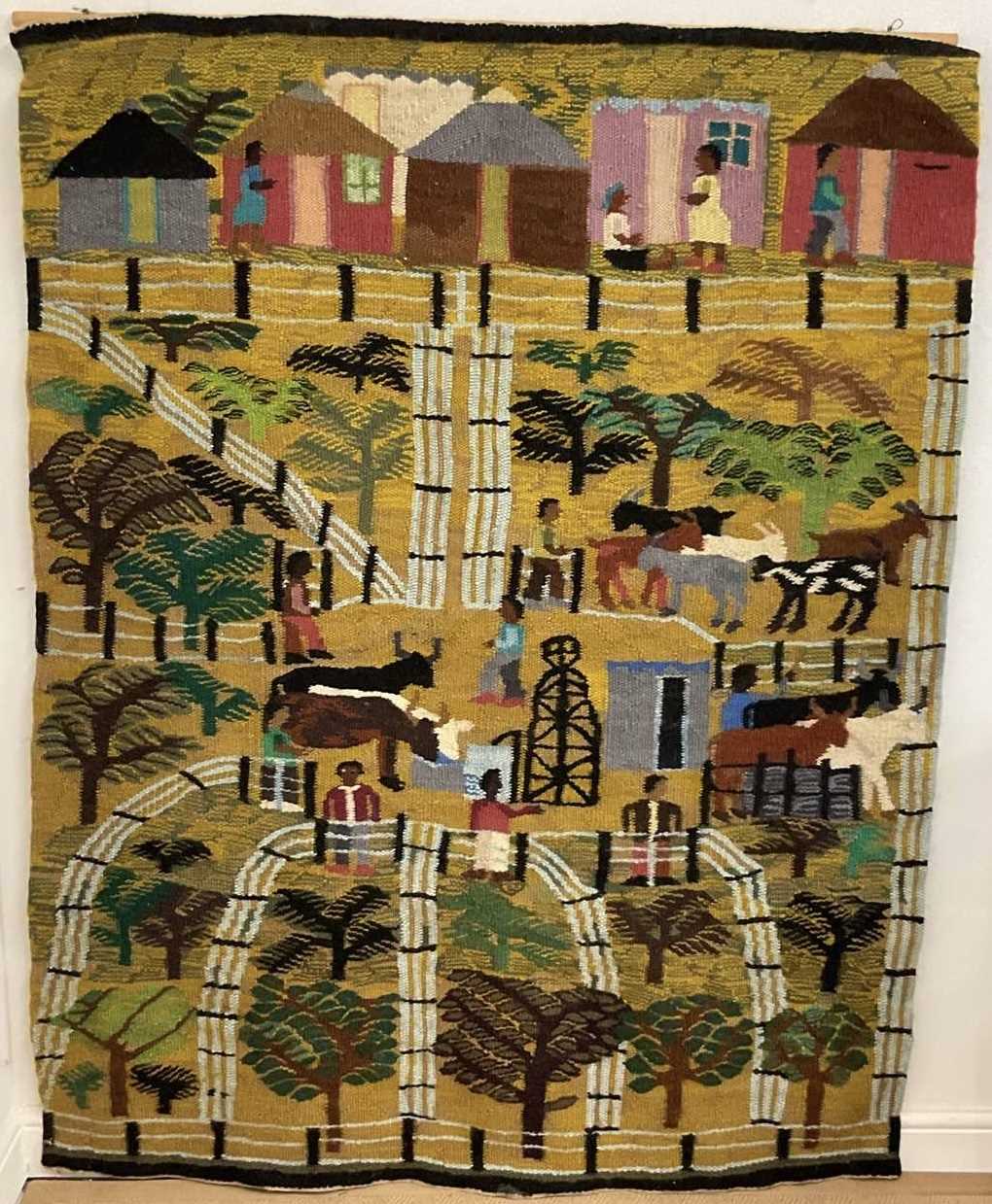 Lot 87 - A woollen Botswana wall hanging, depicting a...