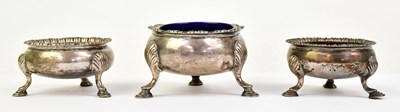 Lot 1107 - Three George III hallmarked silver salts, one...