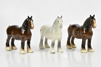 Lot 2492 - BESWICK; three models of Shire horses...