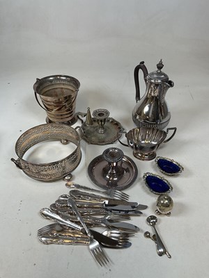 Lot 395 - A group of silver plate including two chamber...