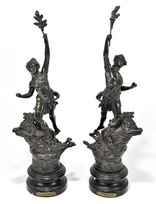 Lot 328 - A pair of bronzed spelter figures