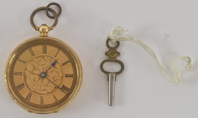 Lot 1470 - A Continental 18ct yellow gold lady's fob...
