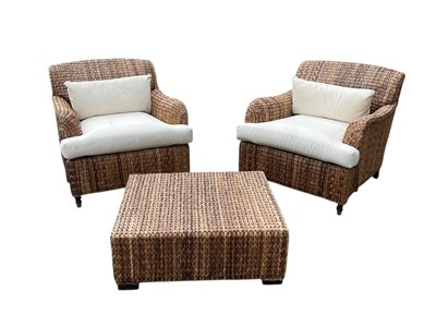 Lot 2244 - A pair of wicker armchairs with matching...
