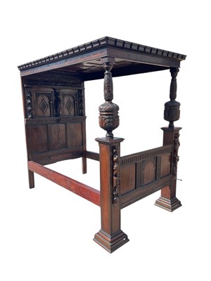 Lot 1056 - A 17th century carved oak four poster bed,...