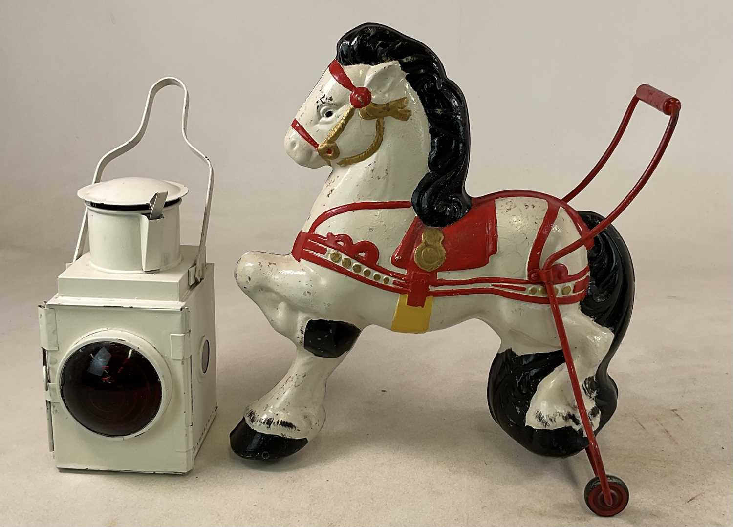 Lot 18 - A re-painted railway lamp, together with a...