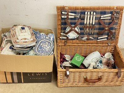 Lot 27 - A vintage picnic basket and box of...