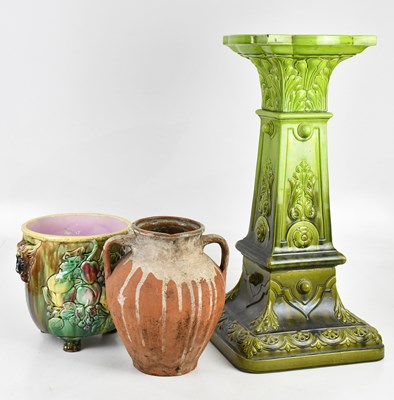 Lot 201 - BRETBY; an art pottery green glazed jardinière...