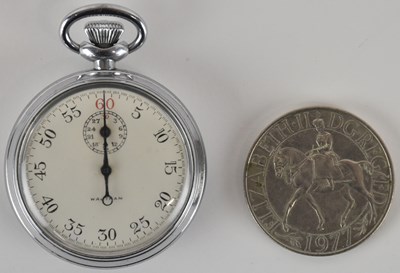 Lot 1496 - WALTHAM; a chrome plated half hunter stopwatch,...