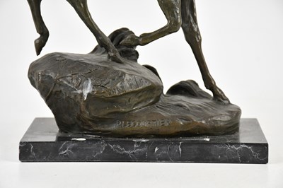 Lot 1409 - AFTER P LECOURTIER; a bronze stag on marble...