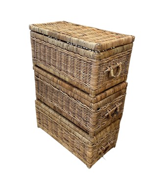 Lot 2243 - Three decorative rectangular wicker baskets (3).