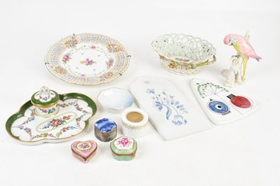 Lot 213 - A Continental porcelain desk stand with floral...